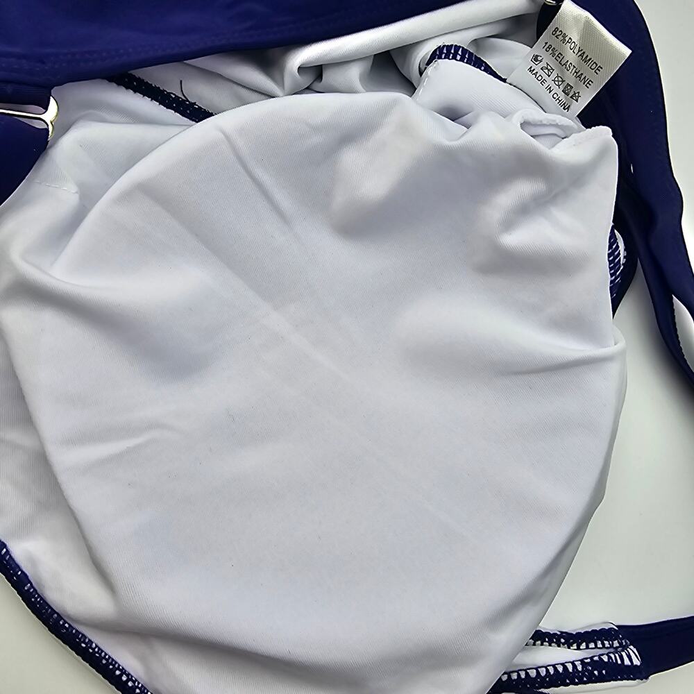 Zando Womans size XXL Twist Front Rushed One Piece Swimsuit Blue Stripe NWOT - Picture 5 of 8